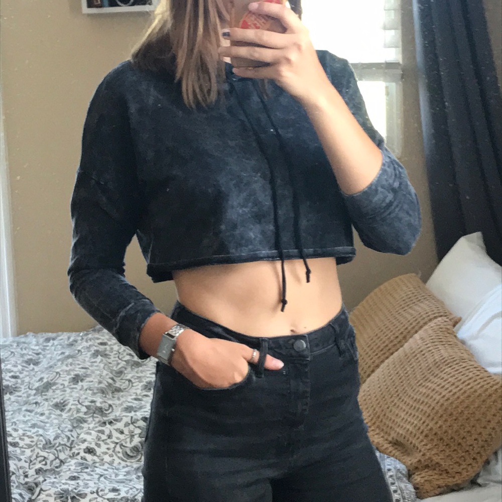 Grey distressed cropped sweatshirt